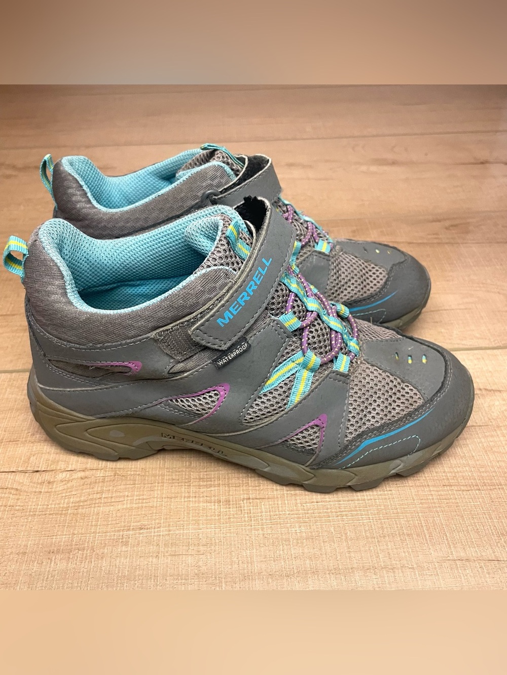 Merrell Kids Unisex Waterproof Hiking Shoes Gray Blue Purple US 4.5